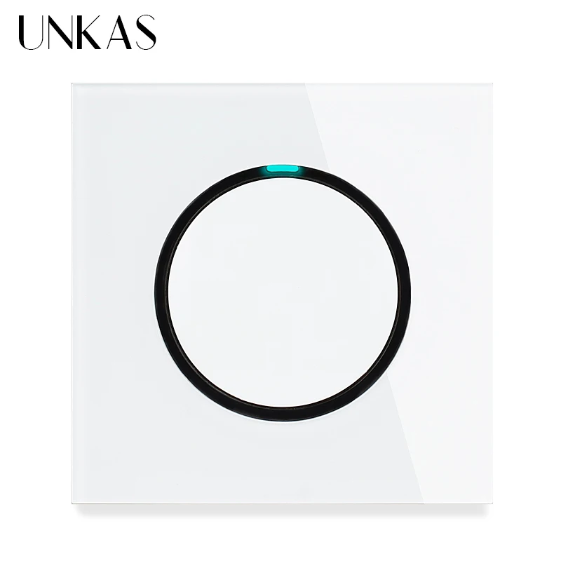 UNKAS Grey 1 2 3 4 Gang 1 / 2 Way Random Click On / Off Pass Through Wall Light Switch LED Indicator Gray Crystal Glass Panel