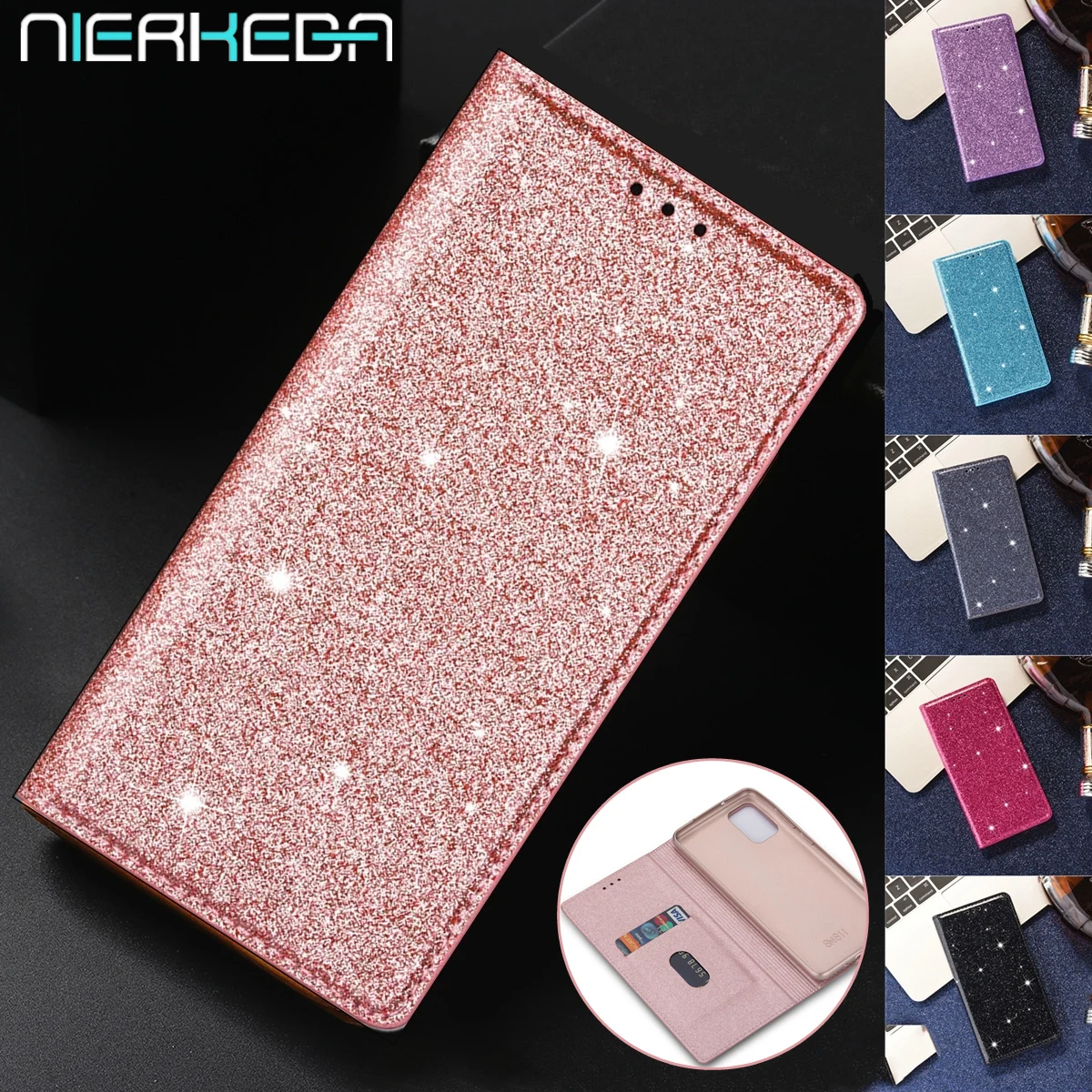 Glitter Leather Magnetic Flip Case for Samsung A10 A20 A30 A40 A50 A70 S A51 A71 A31 A41 A21S S20 Ultra S10 FE S9 S8 Plus Cover