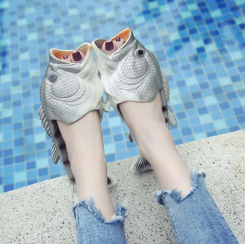 2021 Fish Slippers Fashion Outer Wear Summer Girls Flip Flops Creative Funny Couple Fish-shaped Parent-child Shoes