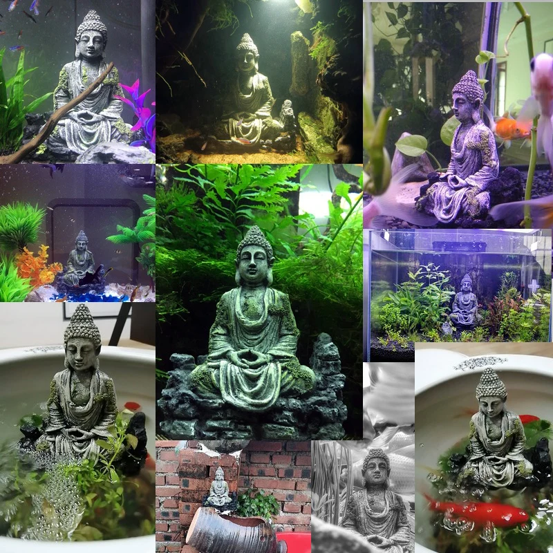 Artificial Aquarium Decoarion Ancient Buddha Resin Fish Tank Sitting Buddha Lanscaping Ornament Fish Reptiles Hiding Accessories