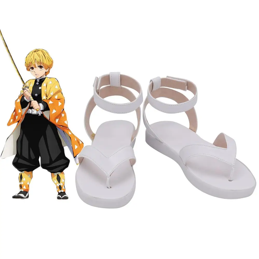 Demon Slayer Zenitsu Agatsuma Shoes Cosplay Kimetsu no Yaiba Zenitsu Agatsuma Cosplay Shoes White Sandals