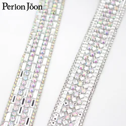 2cm width Glass AB color rhinestone trim strap hot fix color webbing Wedding dress bride DIY decoration accessories TR128