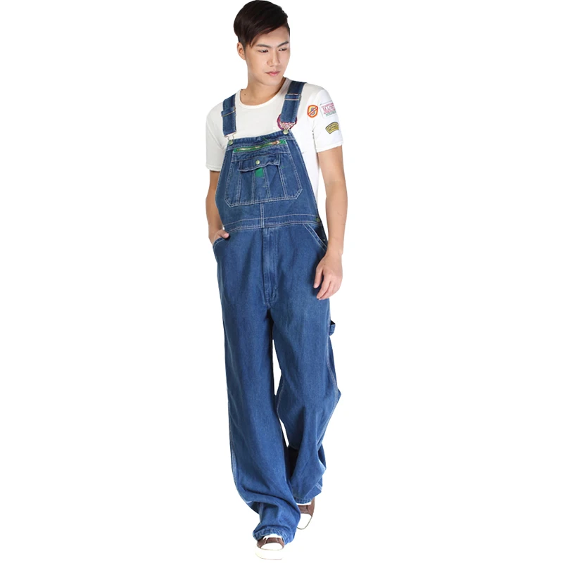 

Hot 2021 New Men's Loose Overalls Large Size Huge Denim Bib Pants Fashion Pocket Jumpsuits Men Jeans Wide Leg Denim Pant