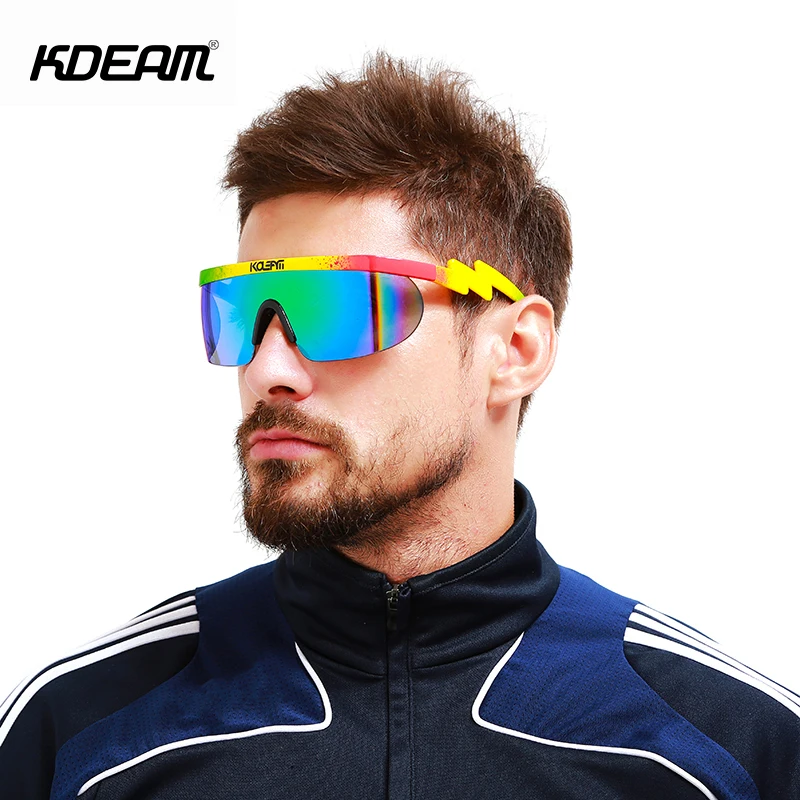 Cool Half Frame Mirror Sunglasses Men Women KDEAM Colorful Shades Semi Rimless Fashion Outdoor Sun Glasses With Zip Case