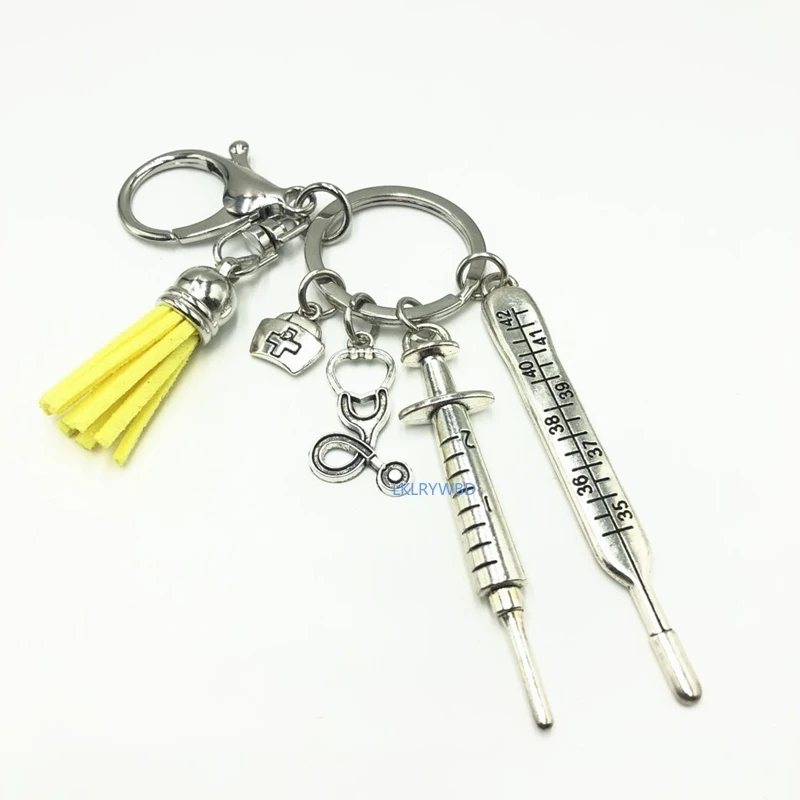 New Personality Tassel Ambulance Nurse Medical Kit Creative Keychain Stethoscope Needle Syringe Diagnosis Keychain Best Gift.