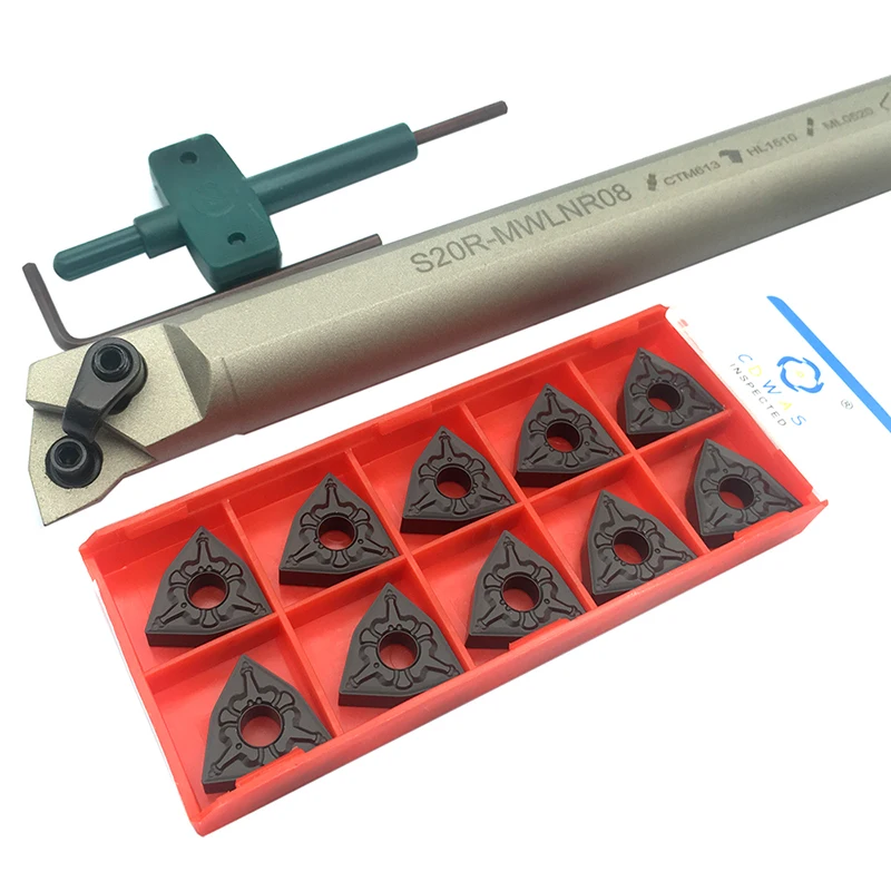 10PCS WNMG080404 TM PC4125 Carbide Inserts + 1PC S20R MWLNR08 Internal Turning Tool Holder CNC Lathe Cutter Tool For Hard Steel