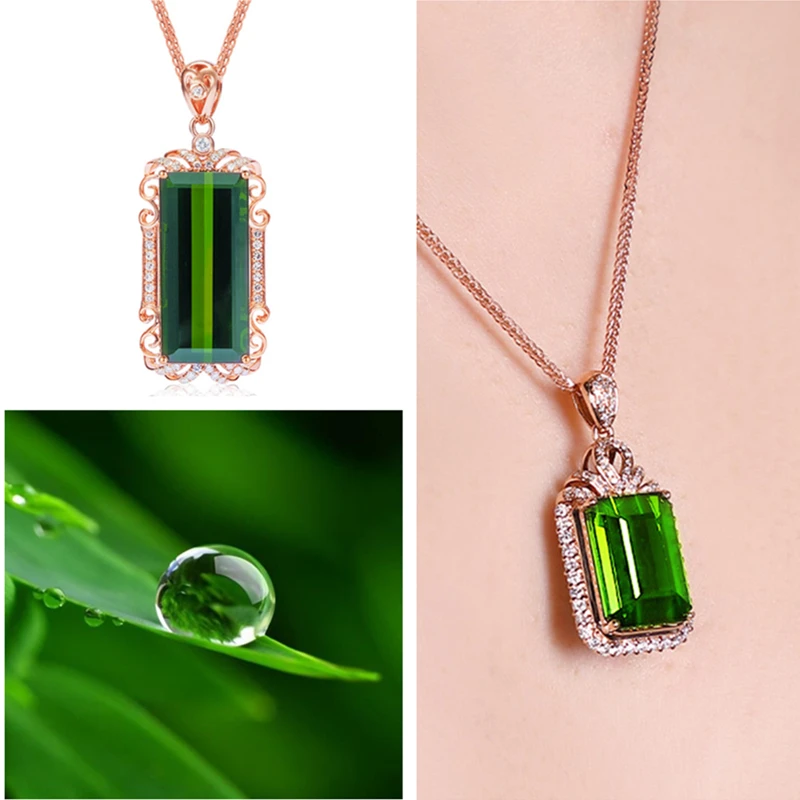 Clear Green Crystal Rectangle Pendant Necklace For Lady Party Accessories Trendy Silver 925 Chain Necklace Women Choker Jewelry