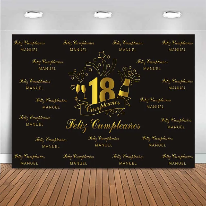 

18th Birthday Backdrop Happy Birthday Party Decoration Banners Golden Photography Backdrop Photo Background For Photo Studio