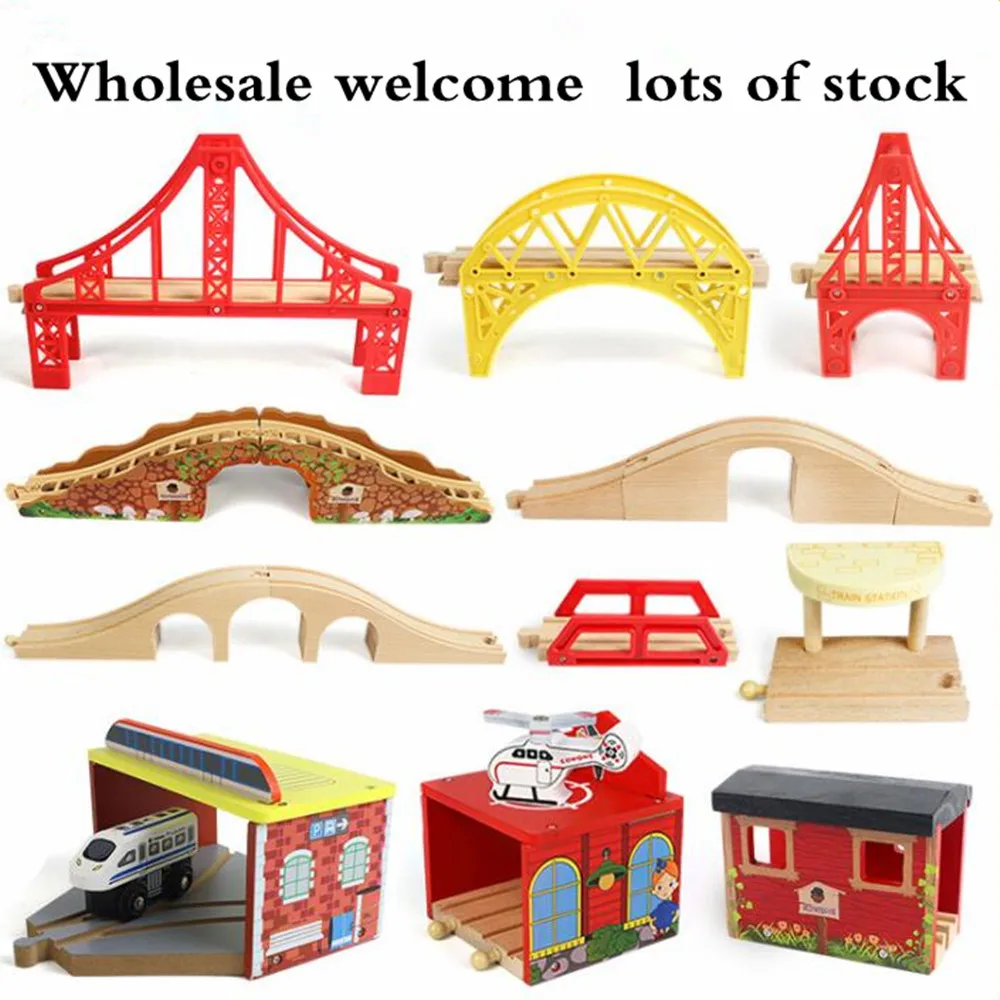 Wooden Train Track Accessories Parking Lot Railway Station Fit for Thomas Biro Multiple Tracks Educational Toys for Children