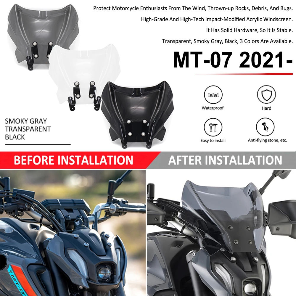 

NEW For YAMAHA MT07 MT-07 MT 07 2021 2022 Motorcycle Windshield Fly Screen Small Windscreen Fairing Wind Shield Deflector