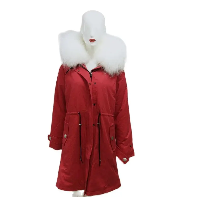 New Red Men Parka Winter Coat Real Fox Fur With Hoodies High-quality Genuine Leather Tops And Blouses S-4XL