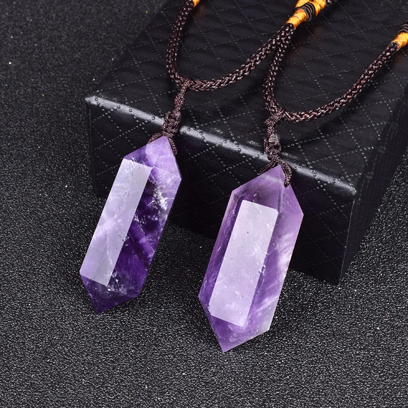 Natural Crystal Pendant Necklaces for Women Brazil Amethysts Crystal Pyramid Energy Stone Reiki Necklaces Fashion Gem Jewelry