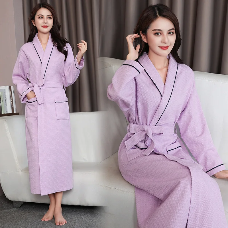 

100% Cotton Waffle Bathrobes Men And Women Couples Absorbent Bathrobes Hotel Nightgown Bathrobe Lounge Negligee Sleepwear