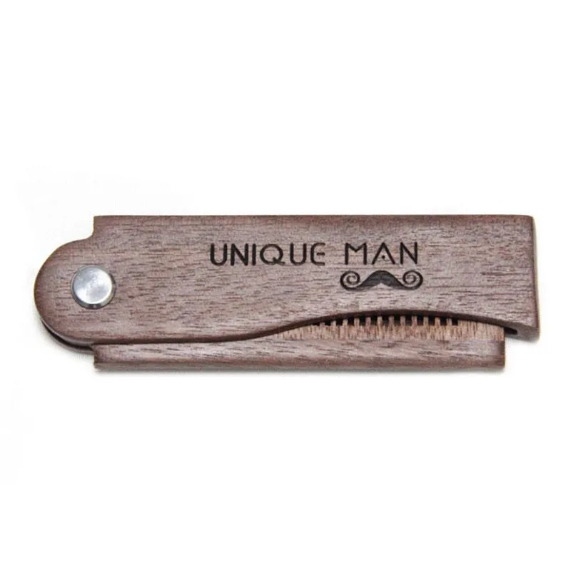 Men\'s Pocket Comb Folding Wooden Beard Comb with Leather Case Sandalwood Hair Combs Set for Men Perfect For Use With Beard Balm