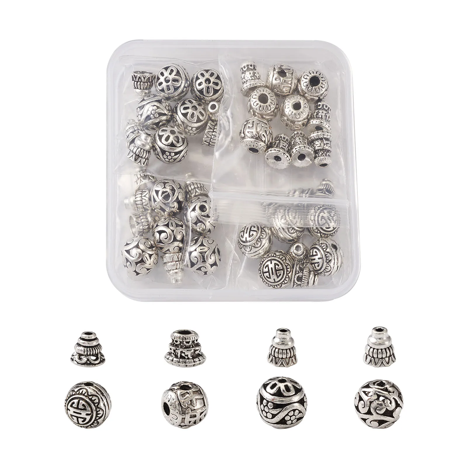 20set/box Antique Tibetan Style Alloy Guru Bead Sets T-Drilled 3-Hole Round Beads For Jewelry Making DIY Bracelet Crafts Decor