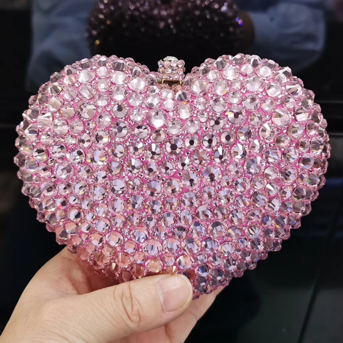 Luxury Rainbow Colorful Heart Crystal Evening bags Pink Green Party Purse Women Wedding Handbags Ladies Clutch Bags sc010