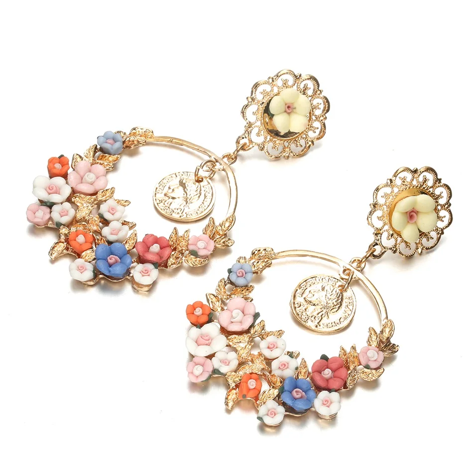 Women Colorful Resin Flower Earrings for Women\'s Long Drop Earring Pendant Statement Aretes New Fashion Jewelry for Gifts NL779