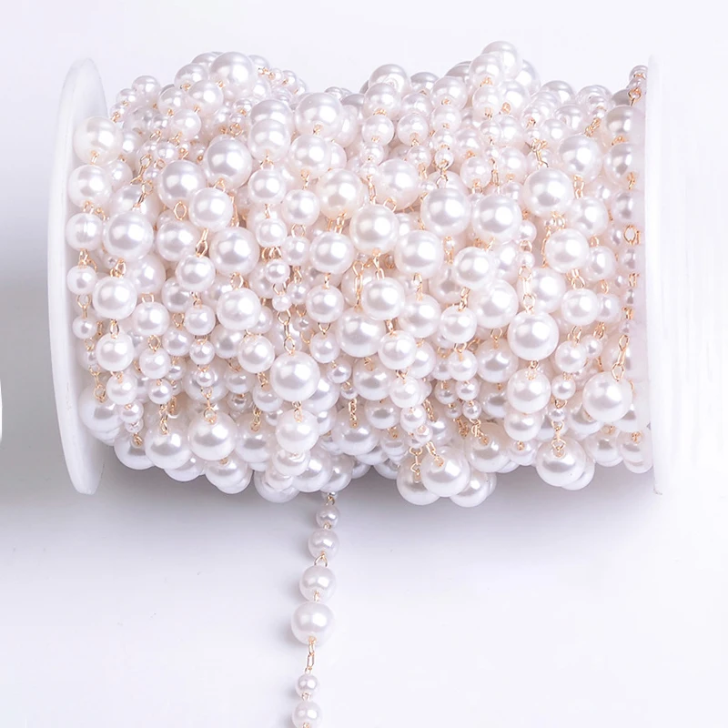 1M Artificial Pearl Beaded Copper Chain Imitation Pearl Chain Handmade Necklace Bracelet DIY Jewelry Making Crafts Components