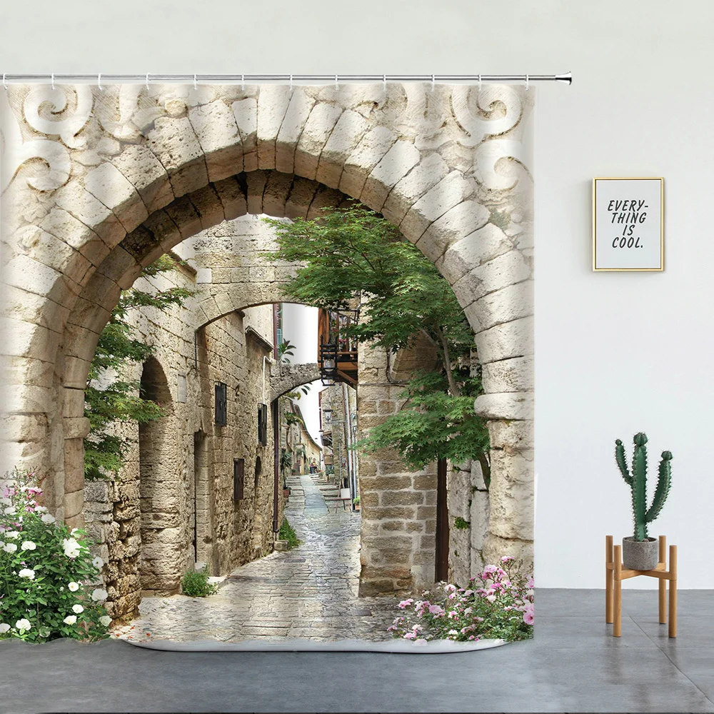 3D European Rural Town Street Landscape Printing Shower Curtain For Bathroom Curtains Waterproof Polyester Home Decor With Hooks