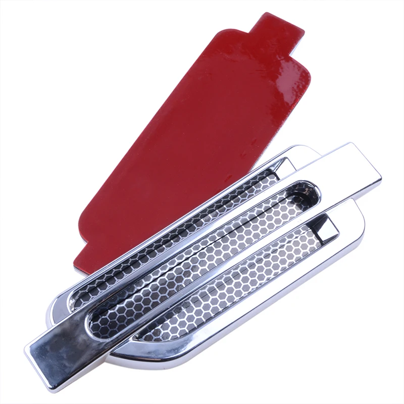 Rhyming 2Pcs Car Side Fender Vent Sticker Air Flow Spoiler Racing Intake Grille Trim Chrome Decorative Automobile Accessories