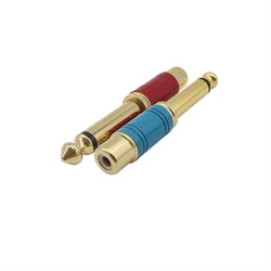 RCA Jack Audio Connector, Mono macho para RCA fêmea Jack, adaptador de alto-falante, conector do conversor, 2Pcs, 6,35mm