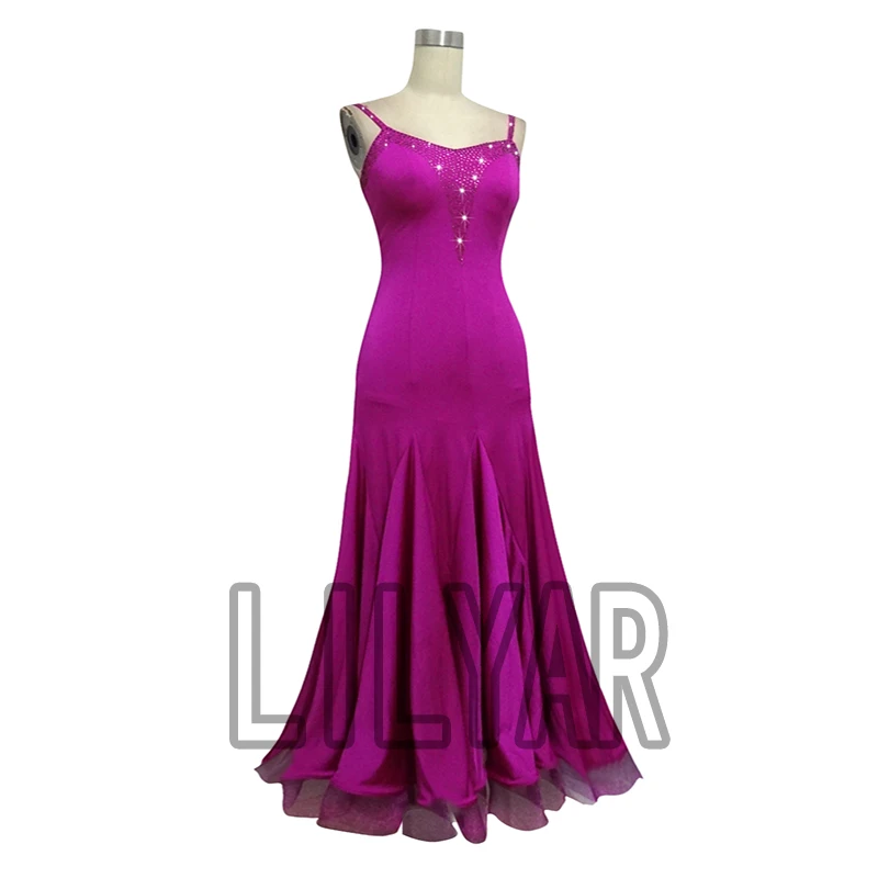 Ballroom Dance Standard Skirt Competition  Costumes Performing Dress Customize New Arrival Adult Kids Purple Fishbone