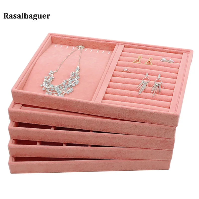 New Big Size Pink Ring Jewelry Display Organizer Case Tray Holder Necklace Earrings Storage Box Showcase Jewelry Stand Holder