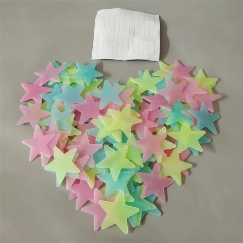 50/100PCS 3D Star Energy Storage Fluorescent Glow In the Dark Luminous on Wall Stickers for Kids Room Living Room Decal