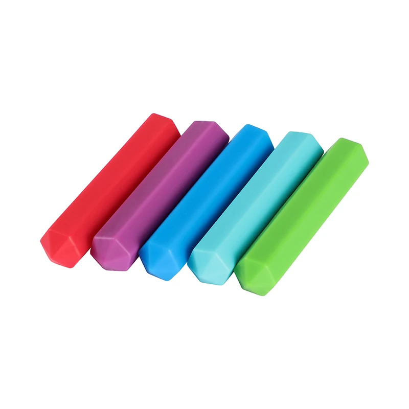 5PCS Crystal Chewable Pencil Topper Silicone Teether Pencil Cover Tube Teething Sensory Toy for Kids Boys Girls