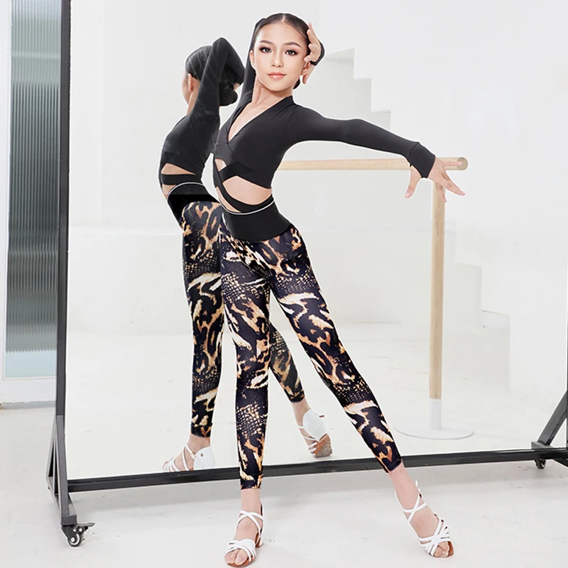 Children Latin Dance Training Pants Girls High Waist Stretch Leggings Cha Cha Samba Rumba Dance Clothing Practice Wear DNV15286