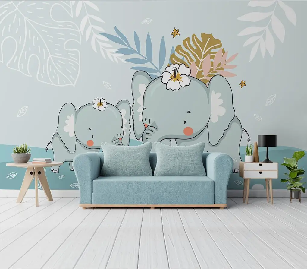 

Custom wallpaper mural cartoon fantasy white cloud leaf baby elephant children's room background wall decoration 3d wallpaper