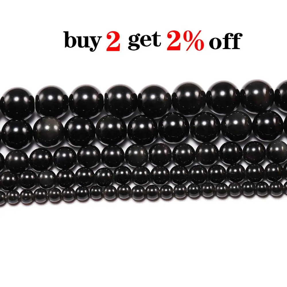 1strand/lot 4/6/8/10/12 mm Natural Black Obsidian Stone Beads Round Loose Spacer Bead For Jewelry Making Findings DIY Bracelet image 2