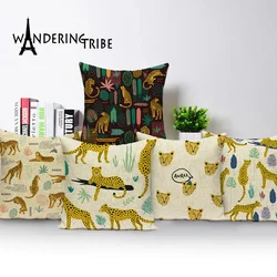 Home Decor Yellow Pillow Animal Tiger Pillowcases Sofa Cushions Green Black Cushion Cover Scandinavian Style Throw Pillows 45*45