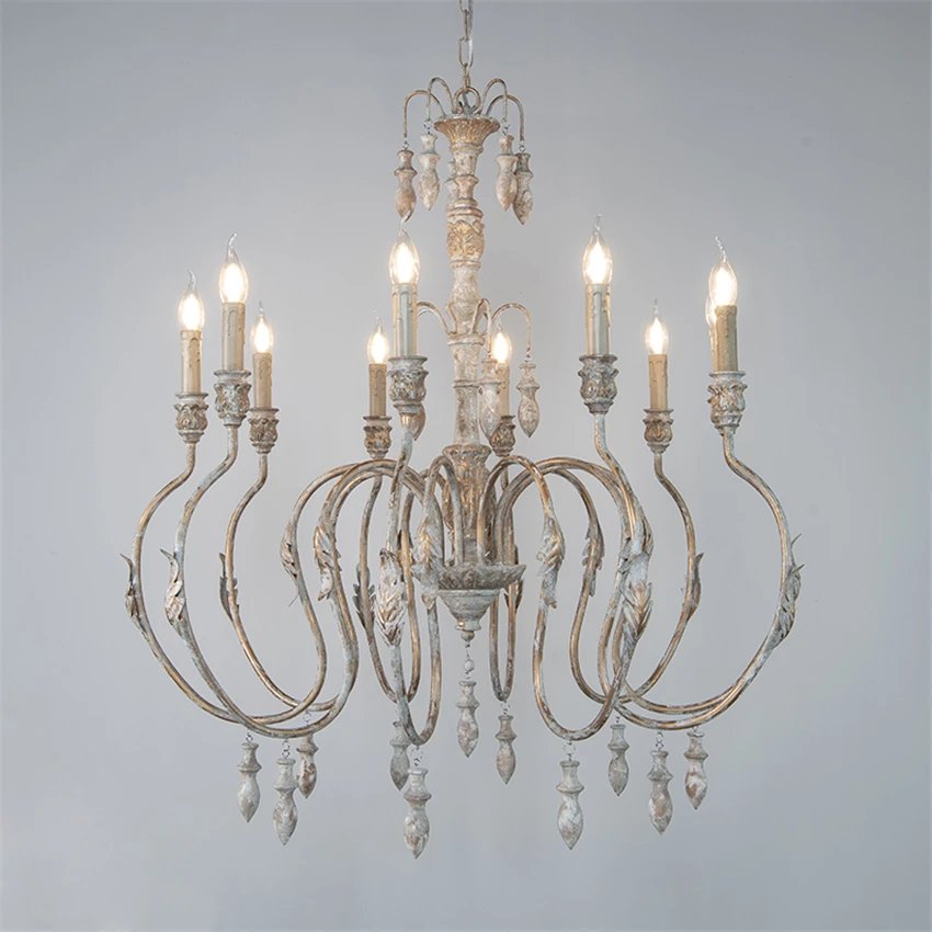 French ventage candle chandeliers lights villa stair living room lamp dining room lamp American retro bedroom hanging fixtures image 3