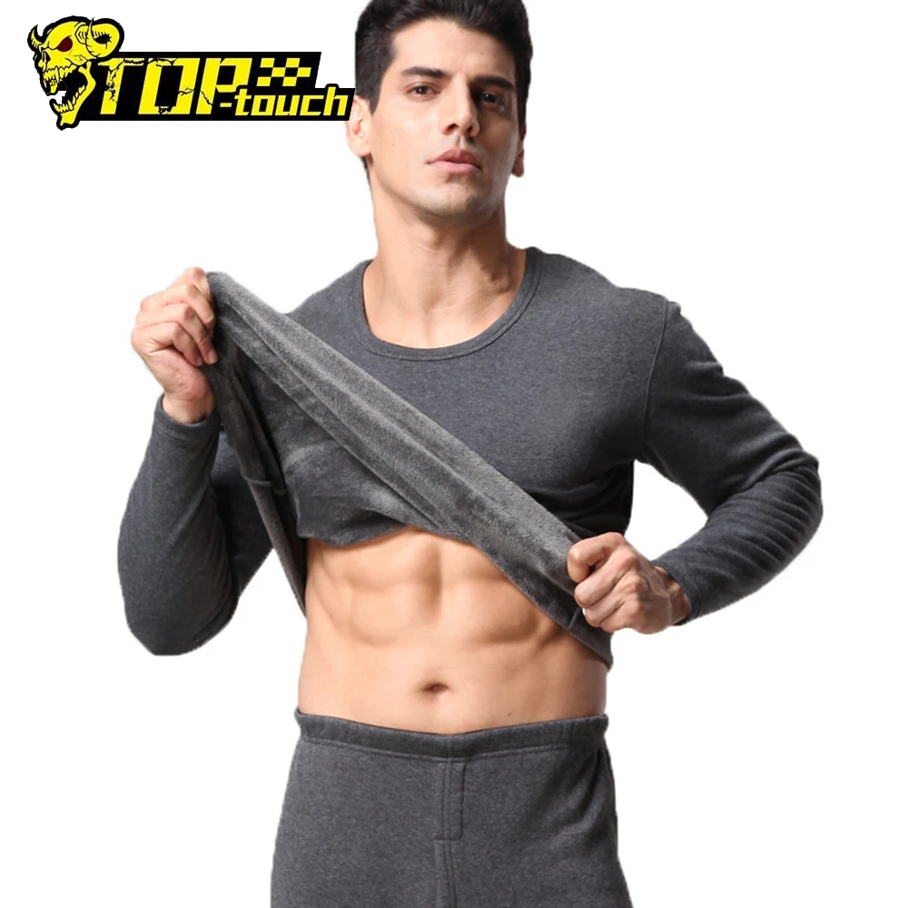 Thermal Underwear For Men Winter Tops T-Shirt Long Clothing 2PS Winter Velvet Thick Warm Tops+Trousers Layered Clothing Thermal