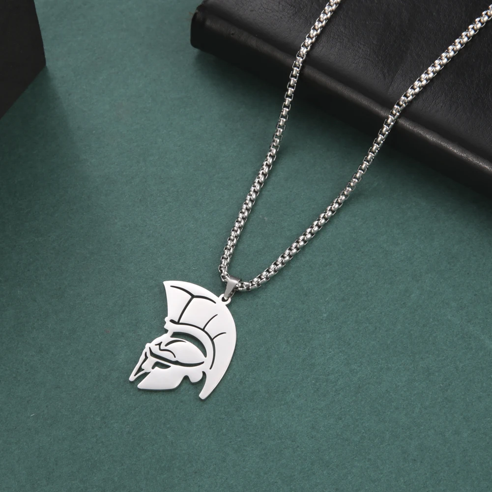 My Shape Punk Vintage Stainless Steel Necklace for Men Helmet for Roman Soldier Boy Choker Box Chain Streetwear Jewelry