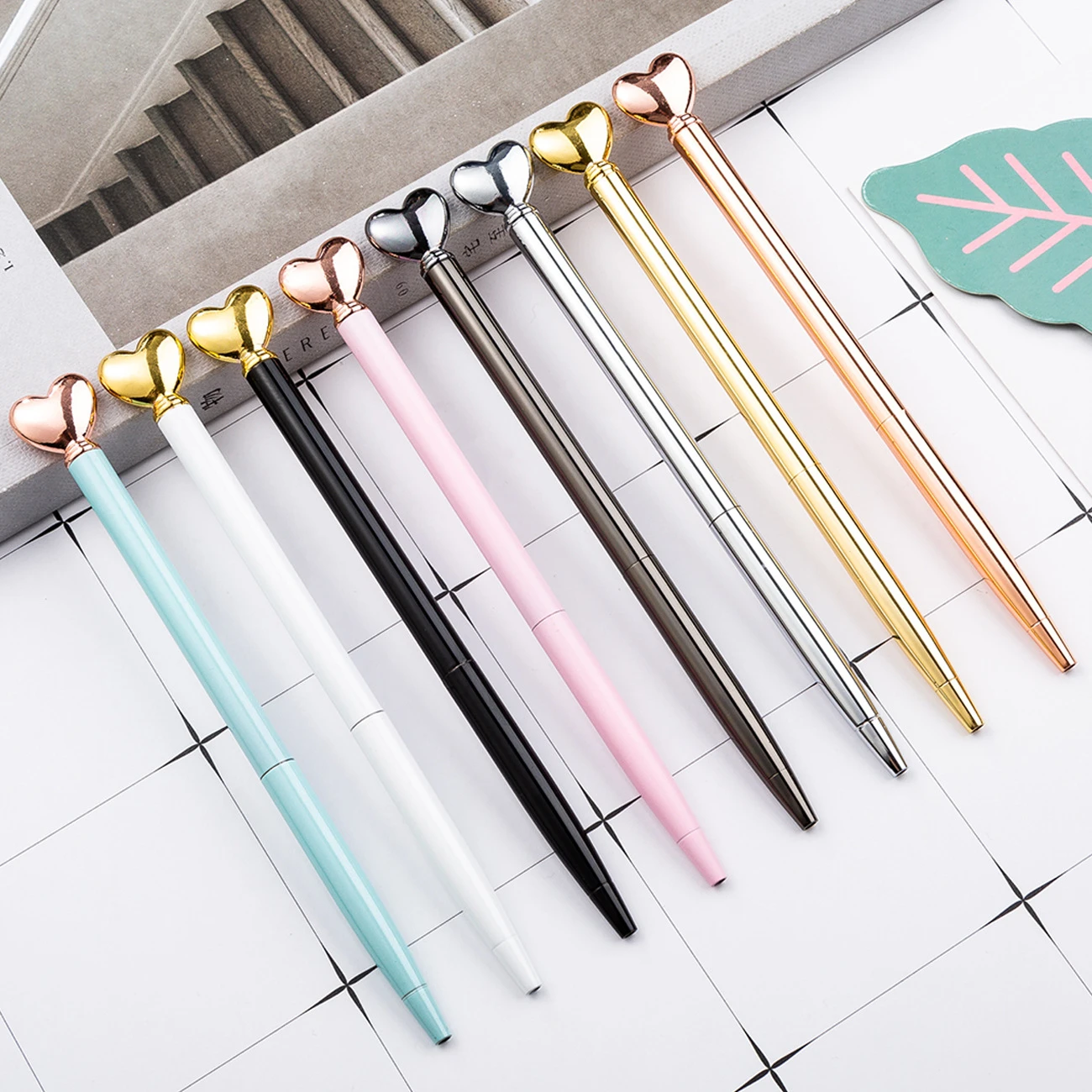 Ellen Brook 1PCS Creative Multicolor Ballpoint Pen Business Metal Heart Office Pens School Stationery Office Supplies