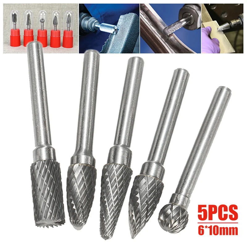 Flexible File 5Pcs 1/4 Inch 6mm Head Tungsten Carbide Rotary Point Burr Milling Cutters Die Grinder Shank Set For The Mill