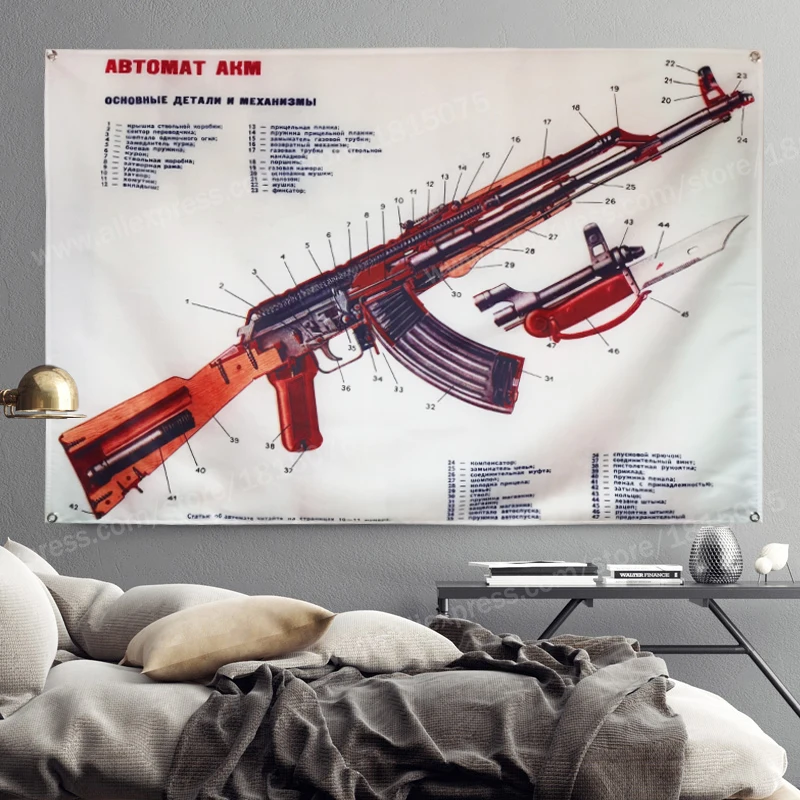 Gun Poster Flag Banner Art Home Decoration Hanging 4 Gromments In Corners 3*5FT 144cm*96cm