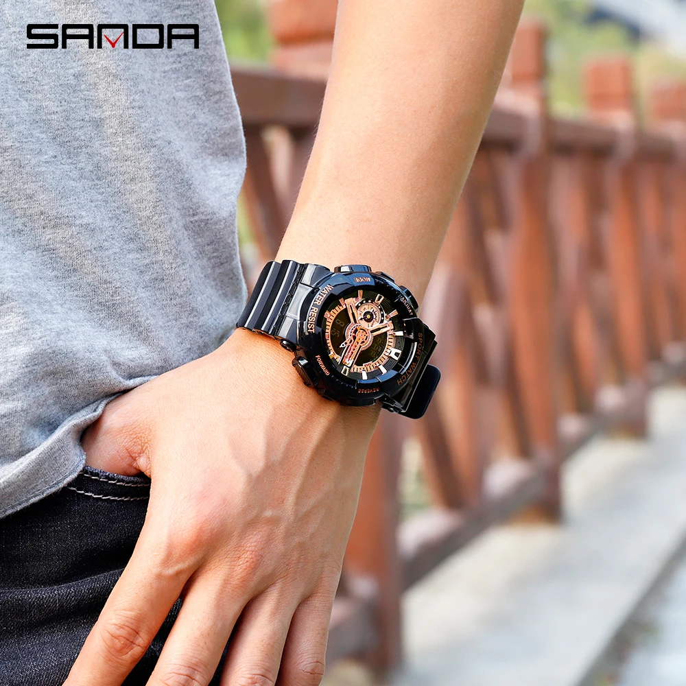 SANDA-Reloj de pulsera deportivo para hombre, cronógrafo masculino de doble pantalla, estilo militar G, resistente al agua