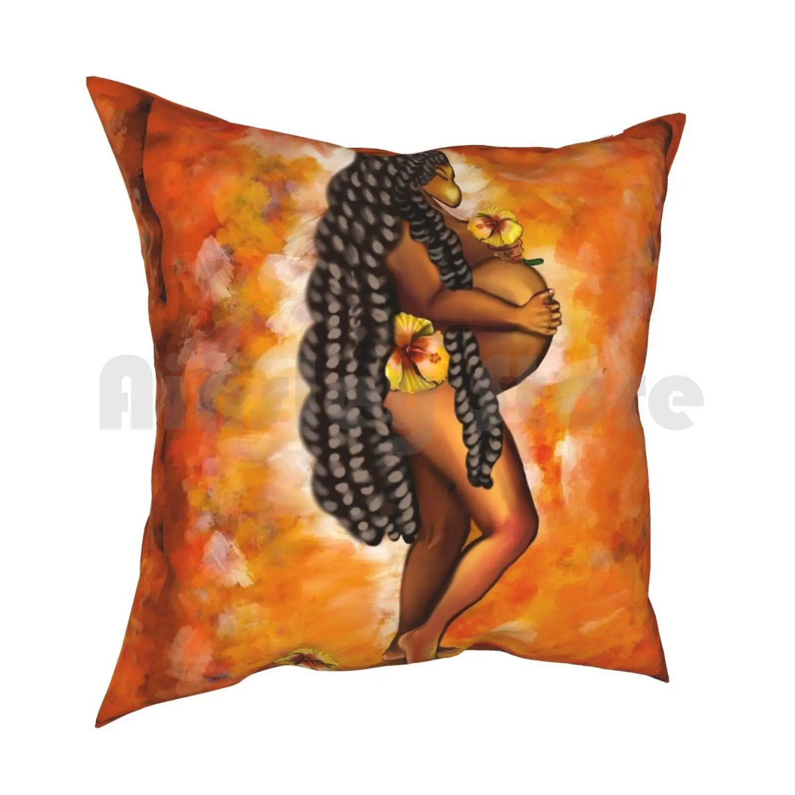 Mother Mama Mom-Pregnant Woman With Yellow Hibiscus Flowers. Mother’S Day Pillow Case Printed Home Soft Throw Pillow