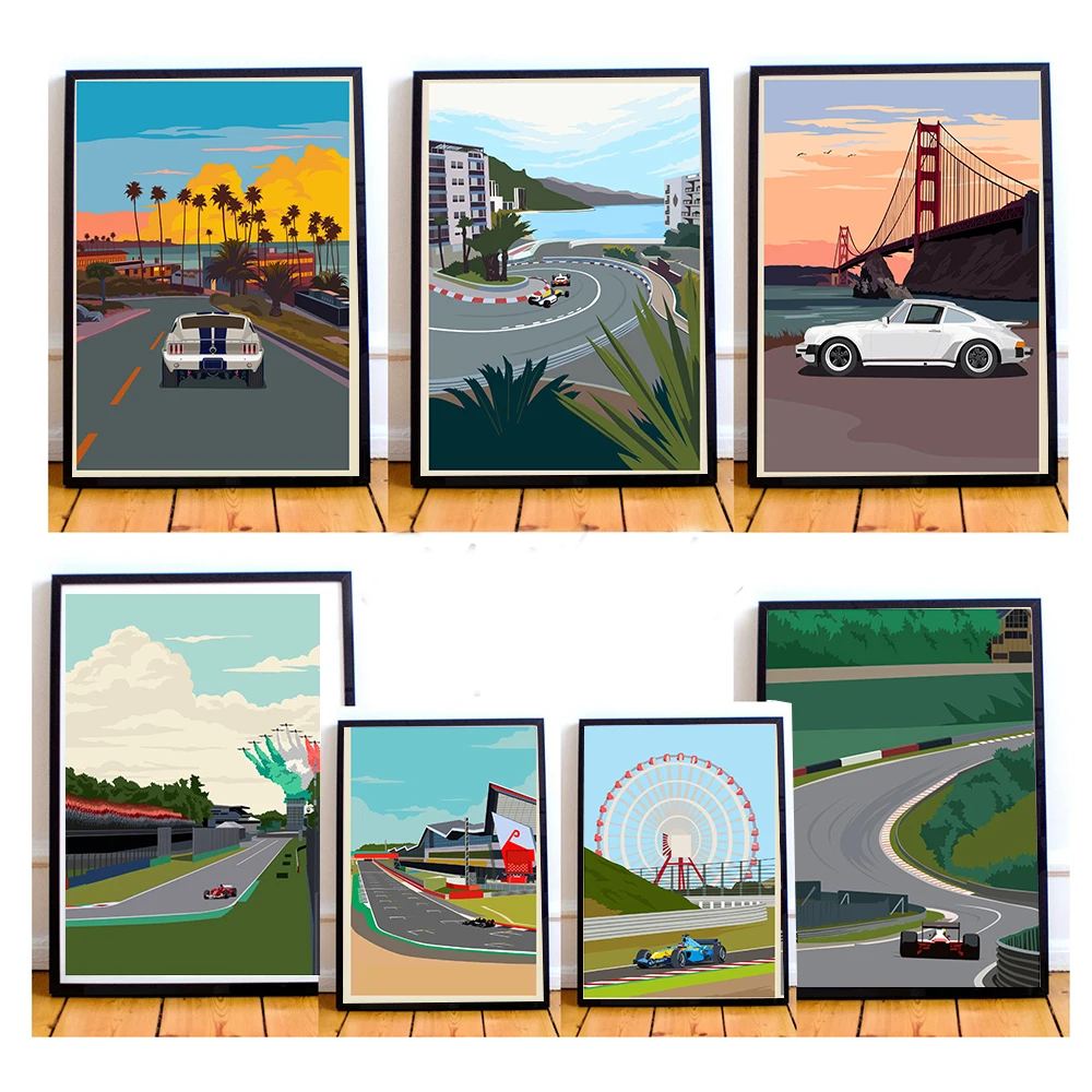 

Cool Various Racing Cars Landscape Canvas Painting Wall Art Nordic Posters and Prints Wall Pictures for Living Room Home Decor