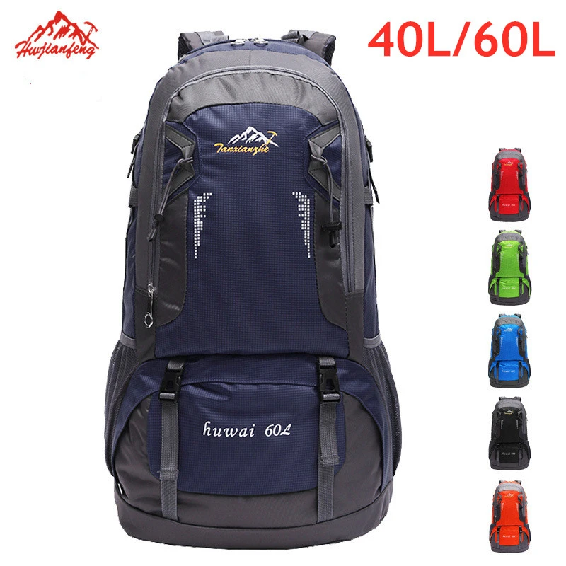 40L 60L Men Women Outdoor Hiking Travel Backpack Water Resistant Wearproof Large Capacity Climbing Bag Riding Sports Rucksack