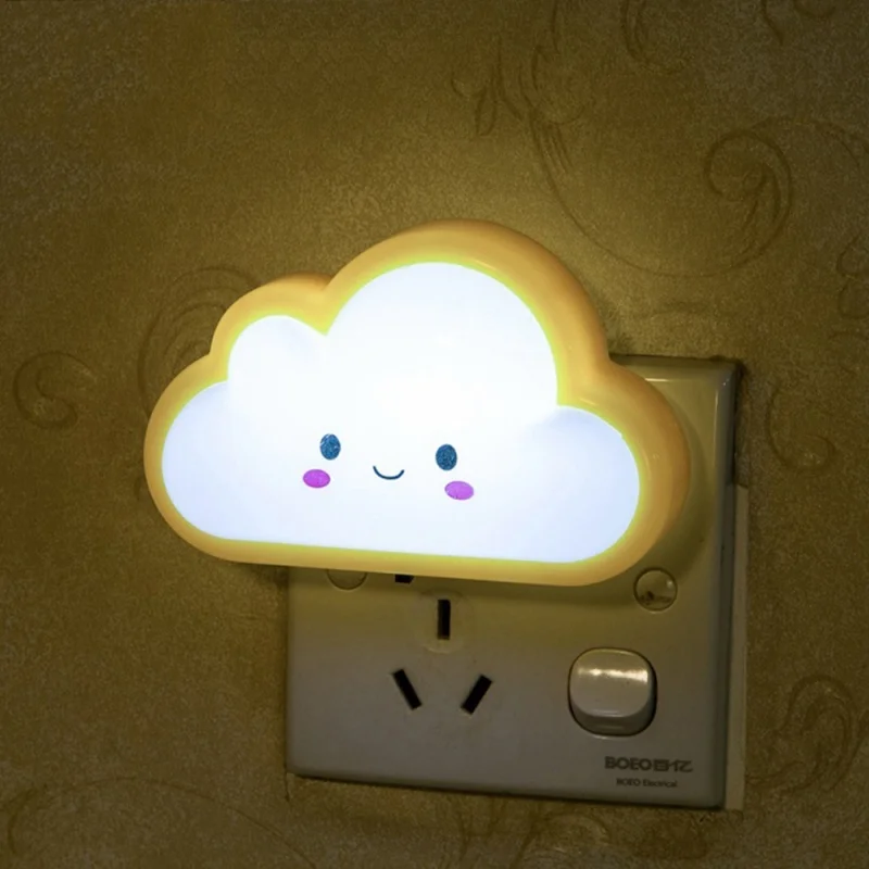 110V-220V US Plug Bulb Bedroom Night Light Button Wall Cute Cartoon Mini Socket Bedside Lamp Baby Kids Cloud Lighting