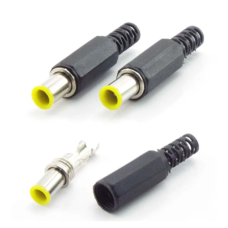 6.5mm x 4.4mm DC męski złącze zasilania przejściówka Adapter z 1.3mm złącze pinowe wtyczka zasilania żółty 6.5 4.4 mężczyzna spawanie Audio DIY s1