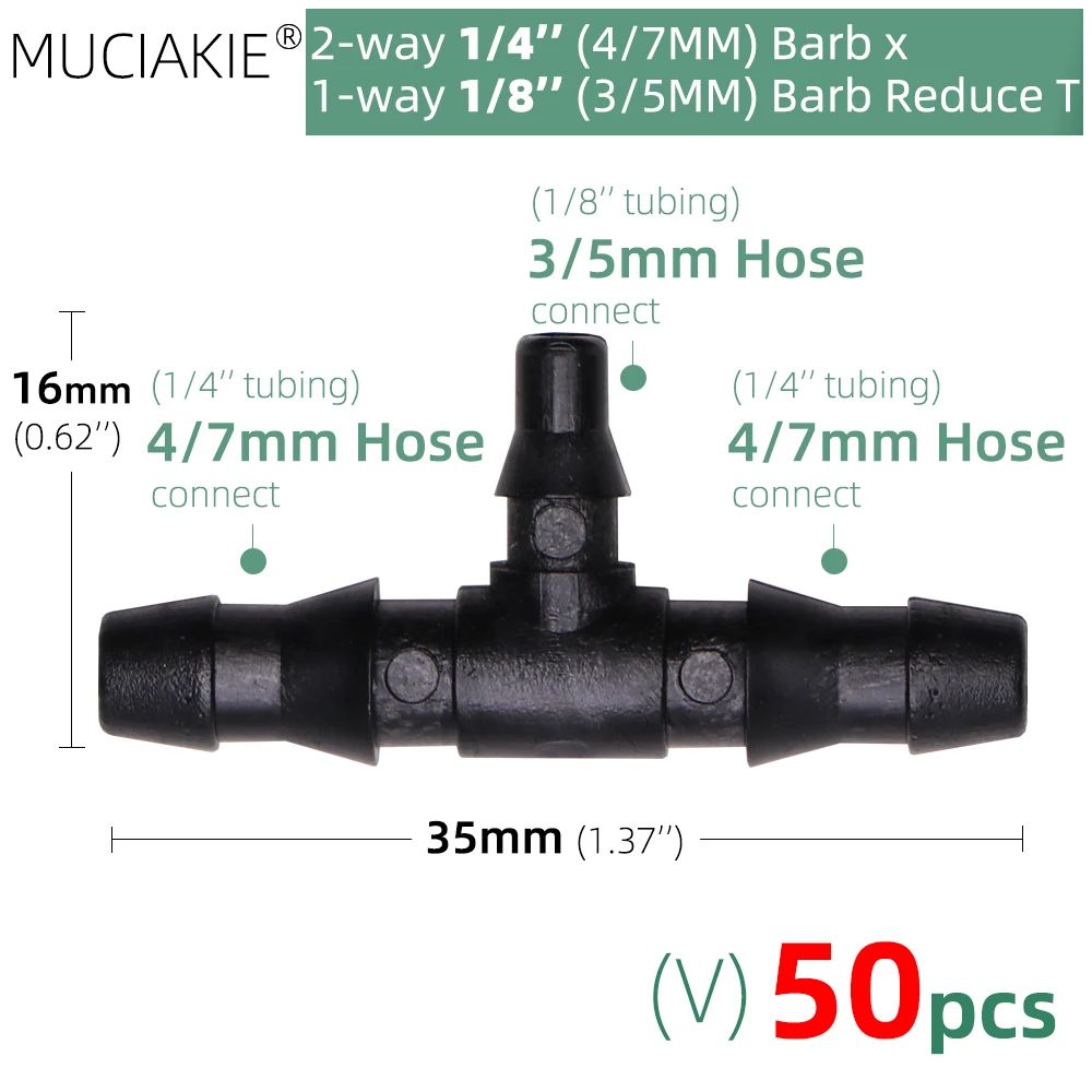 MUCIAKIE 24 Types 3/5MM 1/8\'\' Micro Drippers Fittings Garden Drip Irrigation Emitters Compensation 2/3/5/6-Way Coupling Adaptor