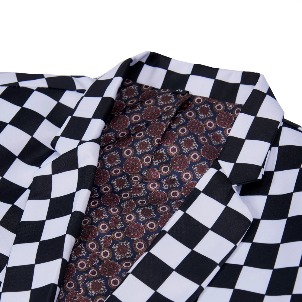 Men Casual Blazer Print Square Black And White grid  Pattern Design Business Fashion Formal Wear Casual Printed Suit Jacket