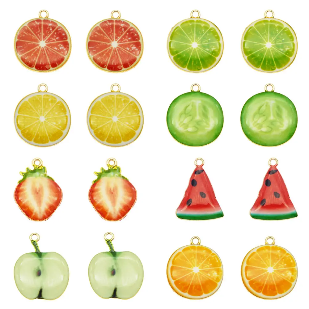 8PCS Epoxy Enamel Fruits Charms Lemon Orange Mixed Pendant For Women Earrings Bracelet Jewelry Making Craft DIY Accessory