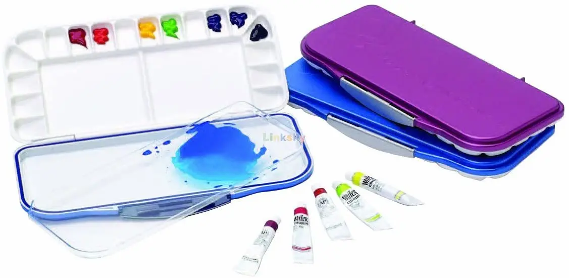 Mijello Fusion Martin Airtight Watercolor 18-Well Blue/Fuchsia Palette,Removable clear style tray that mixes true colors