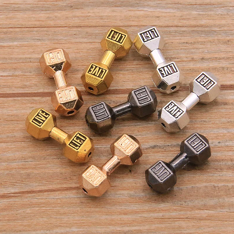 8Pcs 4 Color Dumbbell Weightlifting Small Hole Bead Sports Letter Charms For DIY Necklace Bracelets Jewelry Handmade Making